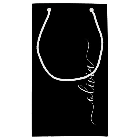 Zwart Wit Modern Minimalistisch Elegant Monogram Klein Cadeauzakje (Achterkant)