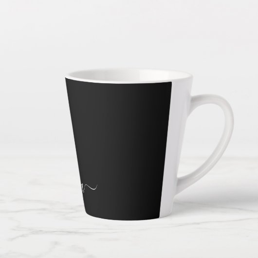 Zwart Wit Modern Minimalistisch Elegant Monogram Latte Mok (Rechts)