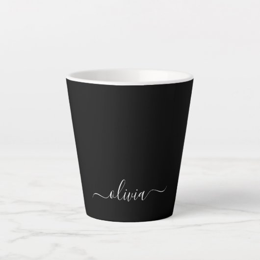 Zwart Wit Modern Minimalistisch Elegant Monogram Latte Mok (Voorkant)