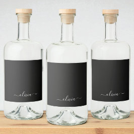 Zwart Wit Modern Minimalistisch Elegant Monogram Likeurfles Etiket
