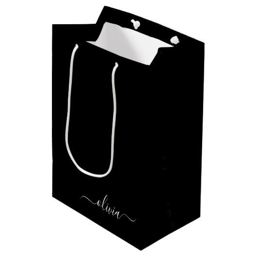 Zwart Wit Modern Minimalistisch Elegant Monogram Medium Cadeauzakje (Voorkant Gekanteld)