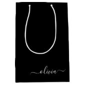 Zwart Wit Modern Minimalistisch Elegant Monogram Medium Cadeauzakje (Voorkant)