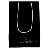 Zwart Wit Modern Minimalistisch Elegant Monogram Medium Cadeauzakje (Achterkant)