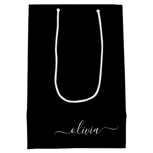 Zwart Wit Modern Minimalistisch Elegant Monogram Medium Cadeauzakje (Achterkant)