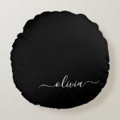 Zwart Wit Modern Minimalistisch Elegant Monogram Rond Kussen (Voorkant)