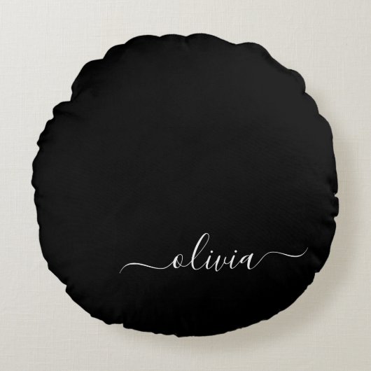 Zwart Wit Modern Minimalistisch Elegant Monogram Rond Kussen (Voorkant)