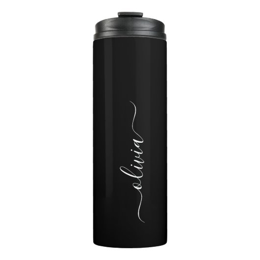 Zwart Wit Modern Minimalistisch Elegant Monogram Thermosbeker (Voorkant)