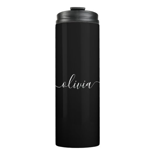 Zwart Wit Modern Minimalistisch Elegant Monogram Thermosbeker (Voorkant)
