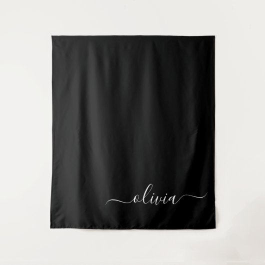 Zwart Wit Modern Minimalistisch Elegant Monogram Wandkleed (Voorkant)