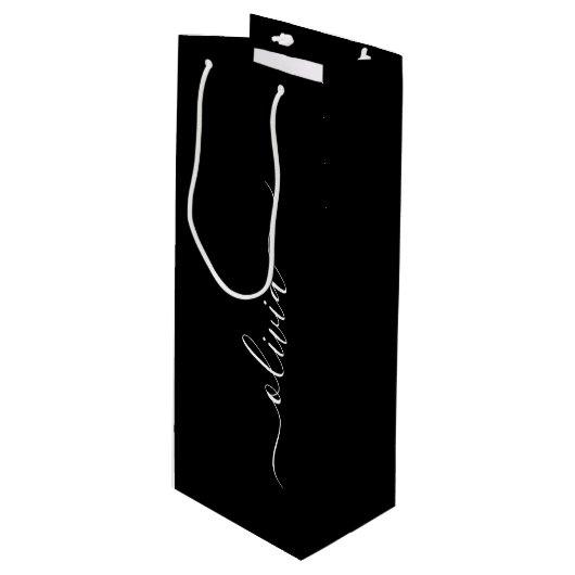 Zwart Wit Modern Minimalistisch Elegant Monogram Wijn Cadeautas (Voorkant Gekanteld)
