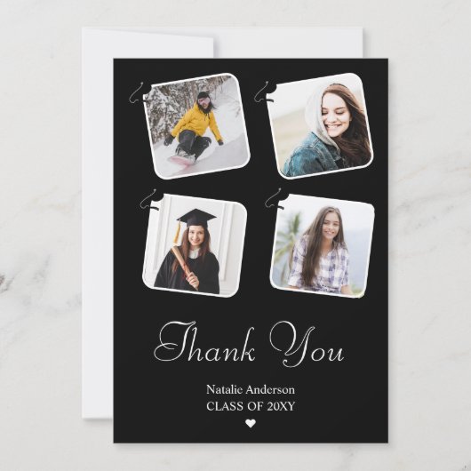 Zwart-wit Modern Minimalistisch foto Afstuderen Bedankkaart (Voorkant)