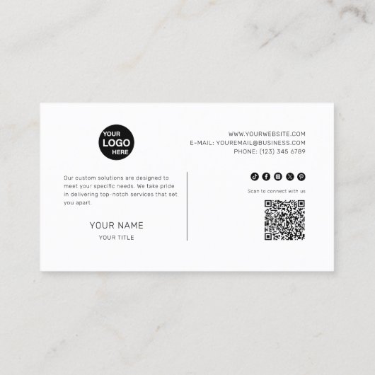 Zwart-wit Modern Minimalistisch Maatwerk Visitekaartje (Achterkant)