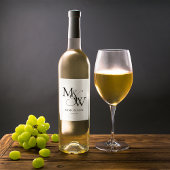 Zwart Wit Modern Minimalistisch Monogram Bruiloft Wijn Etiket