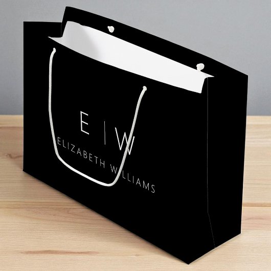 Zwart Wit Modern Minimalistisch Monogram Naam Groot Cadeauzakje