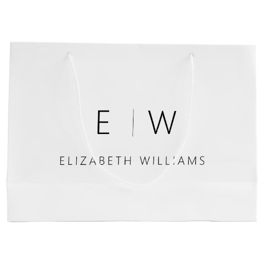 Zwart Wit Modern Minimalistisch Monogram Naam Groot Cadeauzakje (Achterkant)