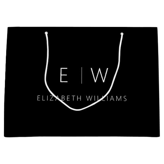 Zwart Wit Modern Minimalistisch Monogram Naam Groot Cadeauzakje (Voorkant)