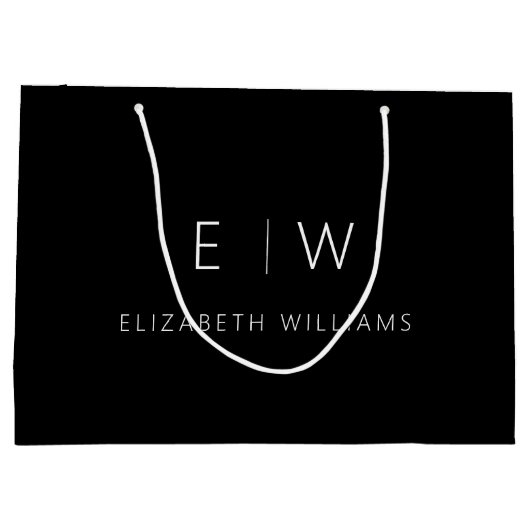 Zwart Wit Modern Minimalistisch Monogram Naam Groot Cadeauzakje (Achterkant)