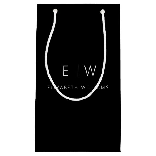Zwart Wit Modern Minimalistisch Monogram Naam Klein Cadeauzakje (Voorkant)