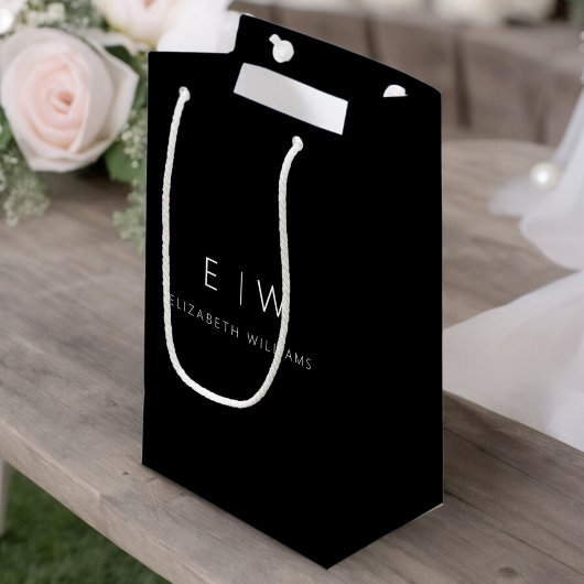 Zwart Wit Modern Minimalistisch Monogram Naam Klein Cadeauzakje