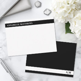 Zwart-Wit Modern Minimalistisch Monogram Notitiekaartje