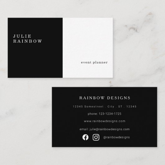 Zwart-wit, modern, minimalistisch V2 Visitekaartje (Voorkant / Achterkant)