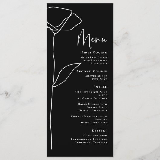 Zwart Wit Modern Minimalistisch Vet Bloemen Menu (Voorkant)