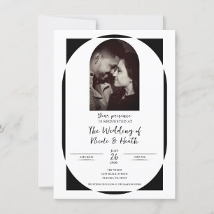 Zwart & Wit Modern Minimalistische Fotobruiloft Kaart