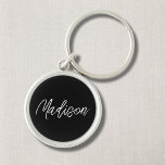 Zwart-wit Modern Minmalist Sleutelhanger<br><div class="desc">Black Script Custom Name Sleutelhanger.</div>