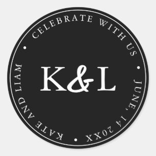 Zwart-wit Modern Monogram Ampersand Ronde Sticker