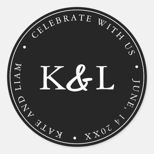 Zwart-wit Modern Monogram Ampersand Ronde Sticker (Voorkant)
