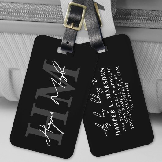 Zwart-Wit Modern Monogram Bagagelabel