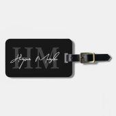 Zwart-Wit Modern Monogram Bagagelabel (Voorkant horizontaal)