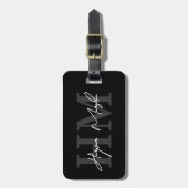 Zwart-Wit Modern Monogram Bagagelabel (Voorkant verticaal)