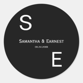Zwart-wit Modern Monogram Bruiloft Favor Ronde Sticker
