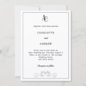 Zwart wit modern monogram diamanten bruiloft kaart (Voorkant)
