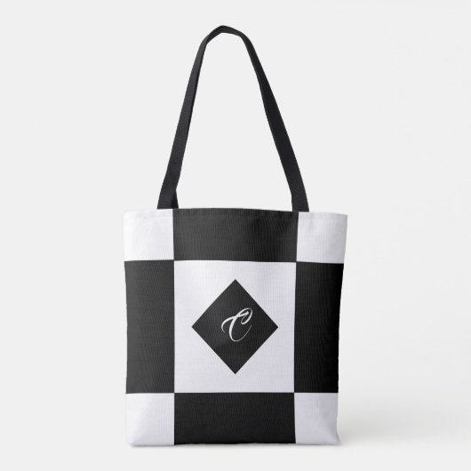 Zwart-wit modern monogram gecontroleerd tote bag (Achterkant)