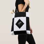 Zwart-wit modern monogram gecontroleerd tote bag (Dichtbij)