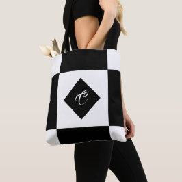 Zwart-wit modern monogram gecontroleerd tote bag