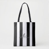 Zwart-wit modern monogram gestreept tote bag (Voorkant)