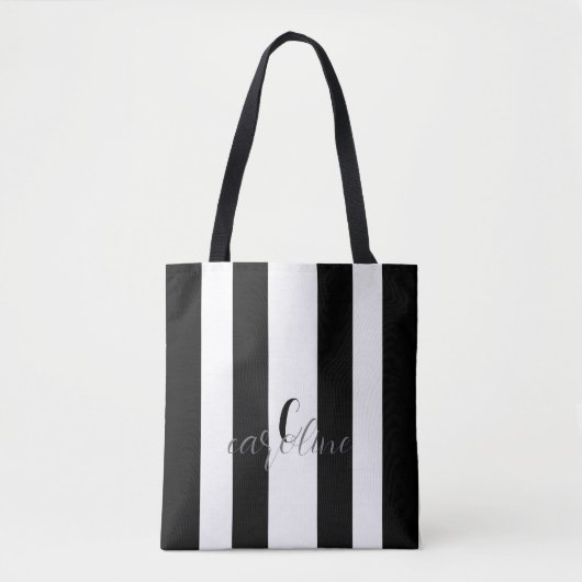 Zwart-wit modern monogram gestreept tote bag (Voorkant)