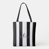 Zwart-wit modern monogram gestreept tote bag (Achterkant)
