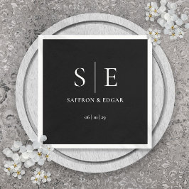 Zwart-Wit Modern Monogram Huwelijk Servet