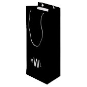 Zwart-wit modern monogram huwelijk wijn cadeautas (Achterkant Gekanteld)