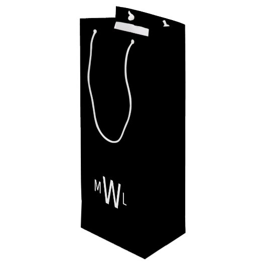 Zwart-wit modern monogram huwelijk wijn cadeautas (Achterkant Gekanteld)