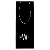 Zwart-wit modern monogram huwelijk wijn cadeautas (Achterkant)