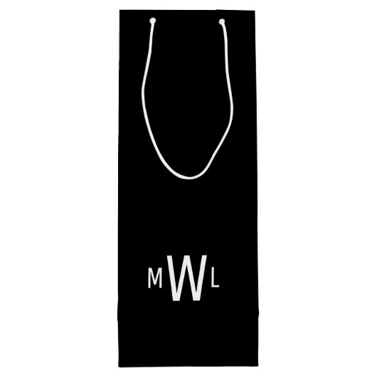 Zwart-wit modern monogram huwelijk wijn cadeautas (Achterkant)