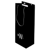 Zwart-wit modern monogram huwelijk wijn cadeautas (Voorkant Gekanteld)