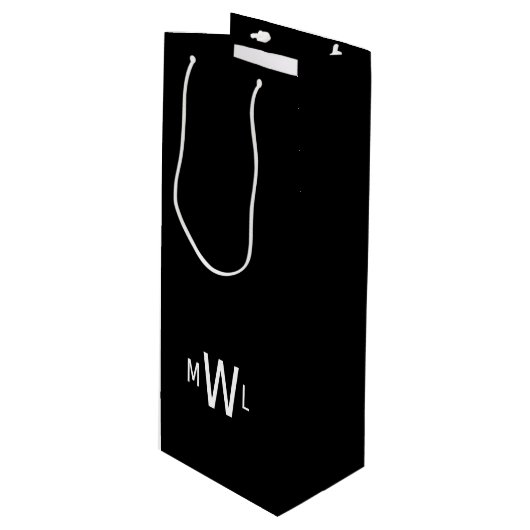 Zwart-wit modern monogram huwelijk wijn cadeautas (Voorkant Gekanteld)