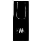Zwart-wit modern monogram huwelijk wijn cadeautas (Voorkant)