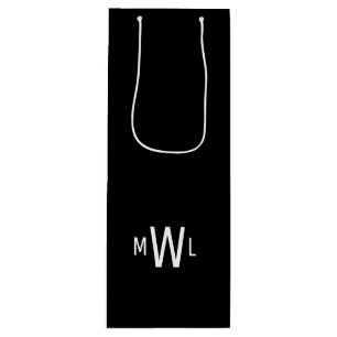 Zwart-wit modern monogram huwelijk wijn cadeautas